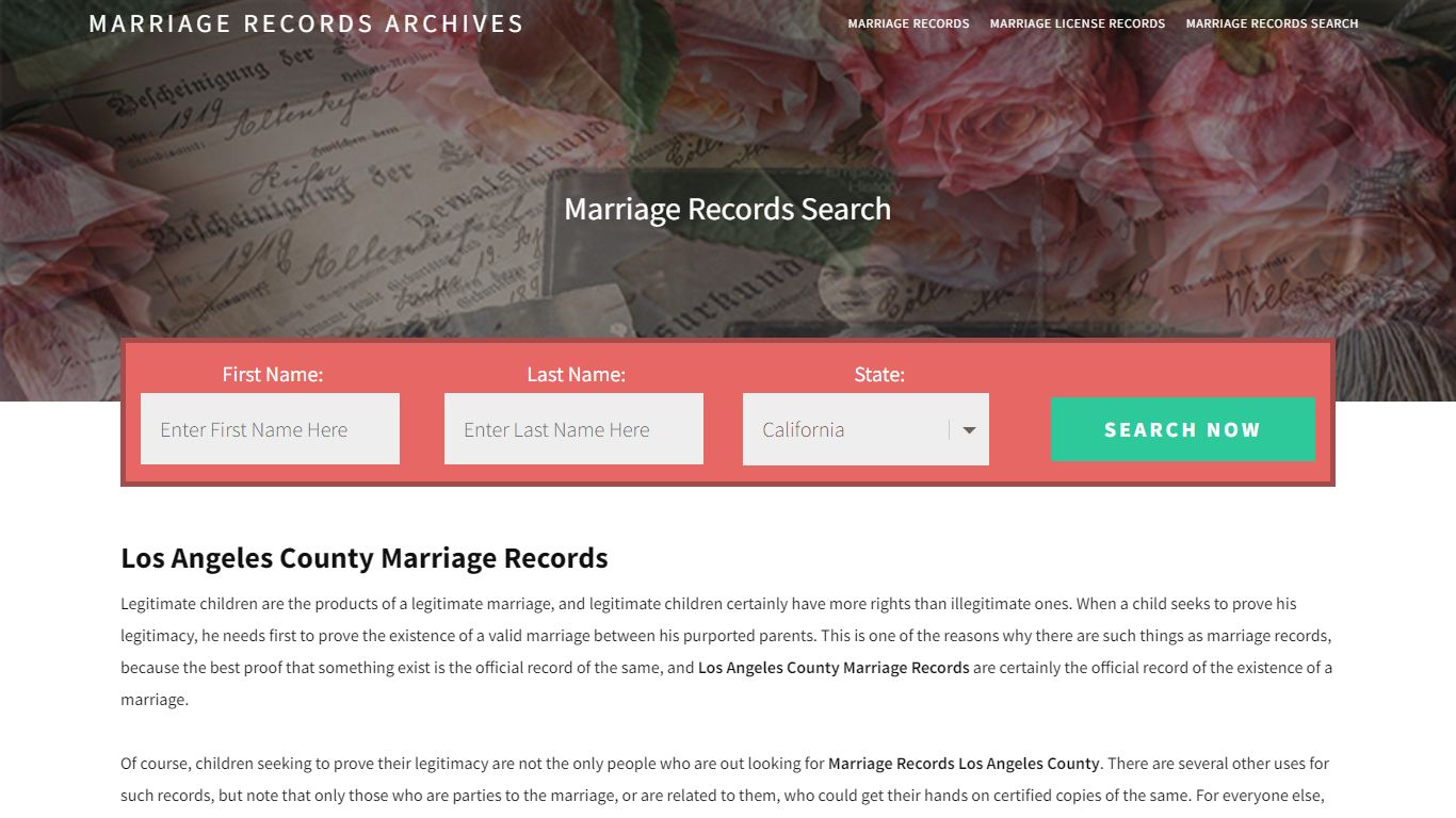 Los Angeles County Marriage Records | Enter Name and Search